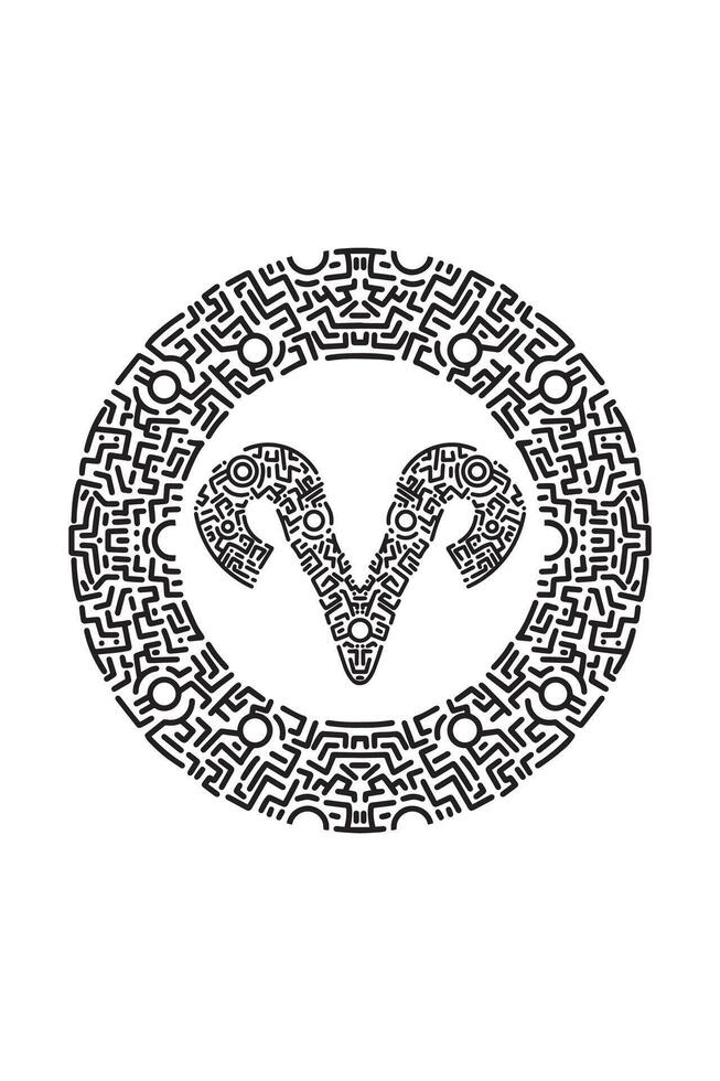 Aries Zodiac Sign with Artistic Ornaments vector