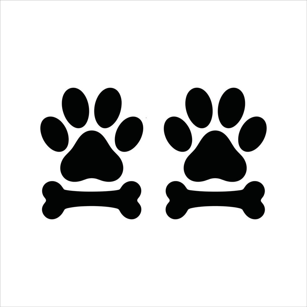 cat paw with bone silhouette illustration on white background vector