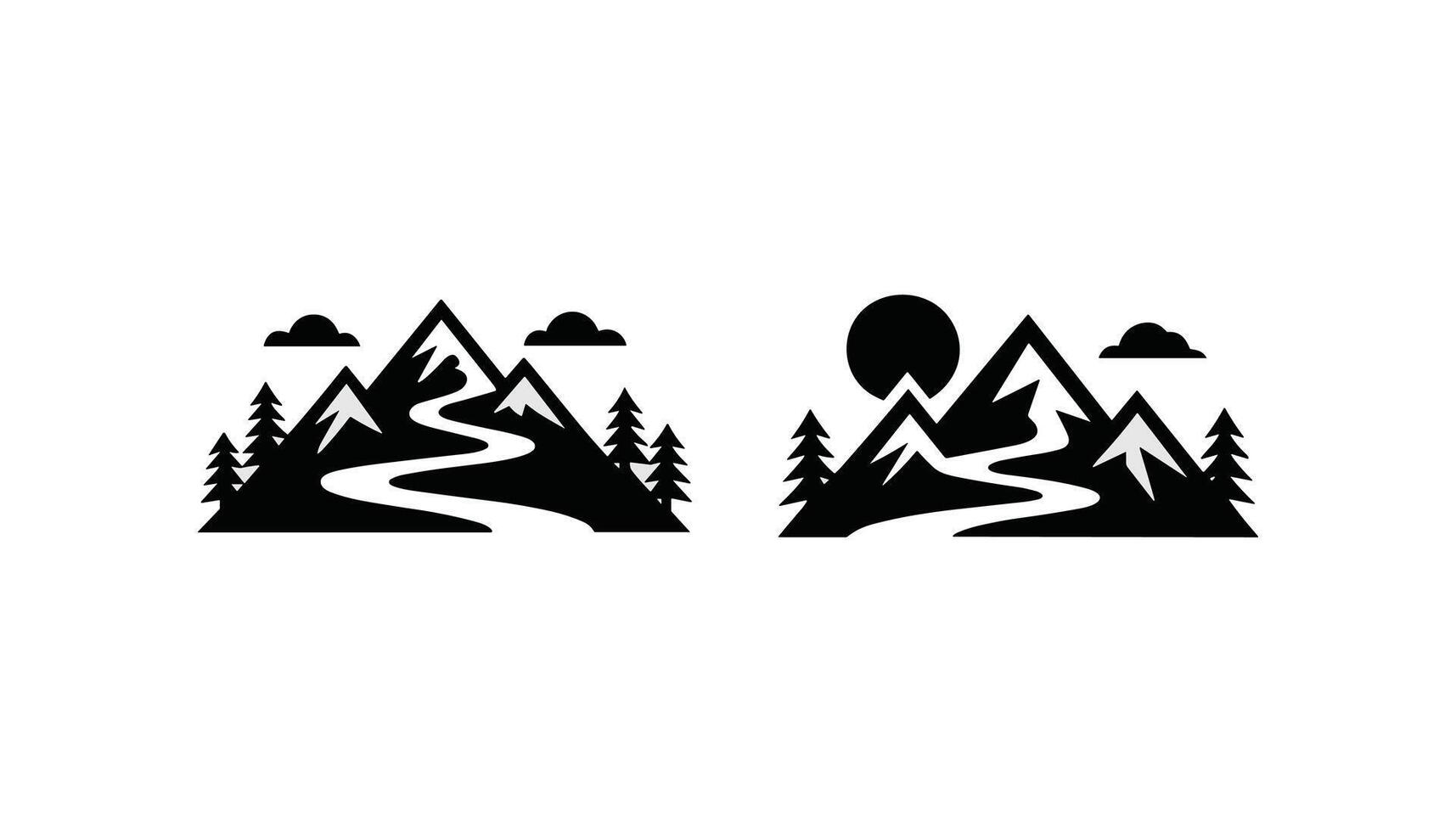 Black and White Mountain Landscape Icons Nature and Wilderness Set vector