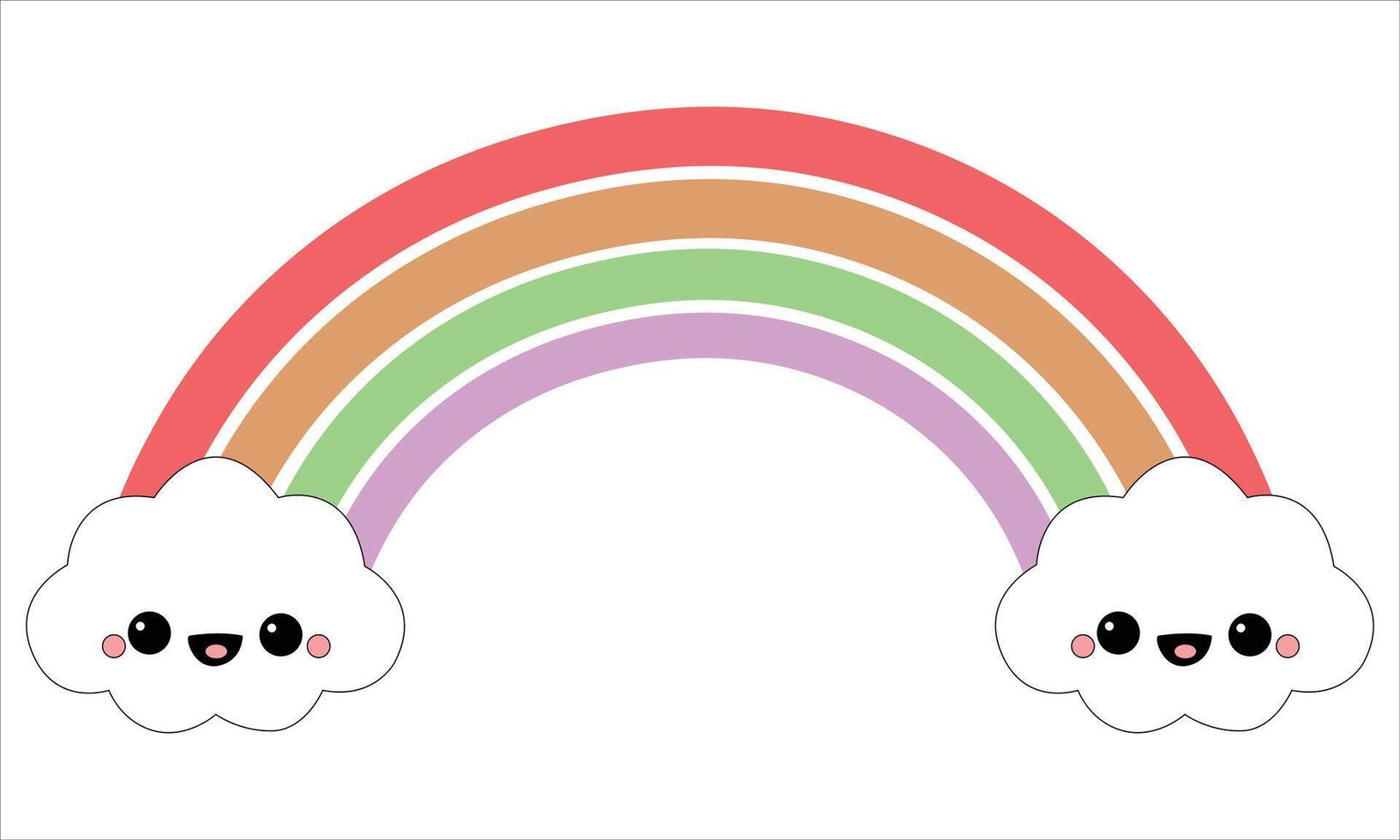 Colorful rainbow and two cute clouds in a cartoon style vector