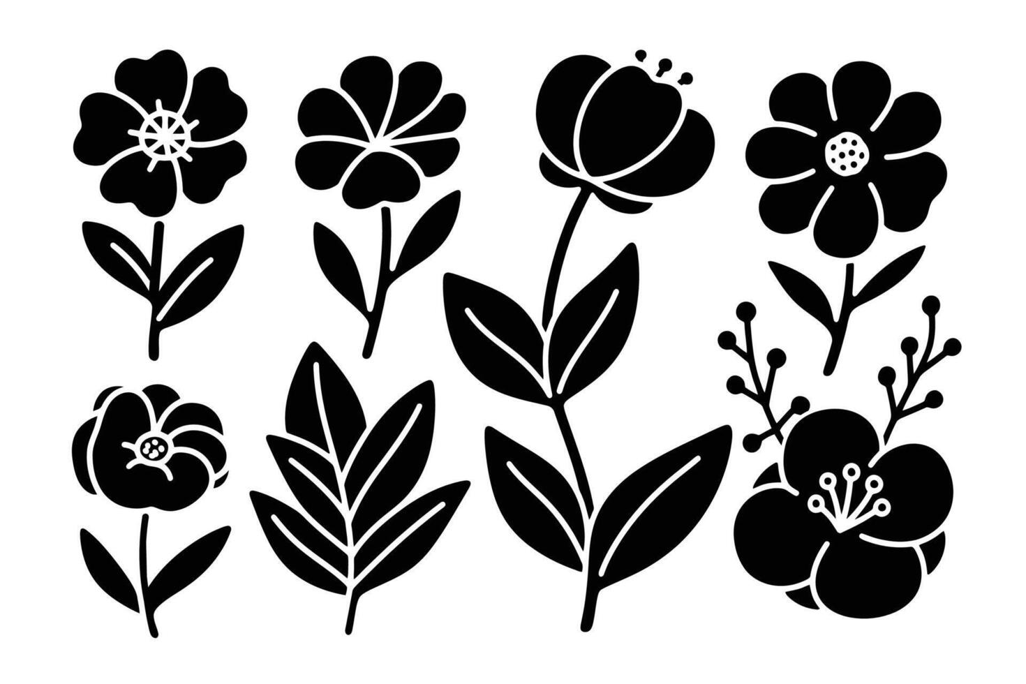 Unique Floral Silhouettes in Black Ink vector