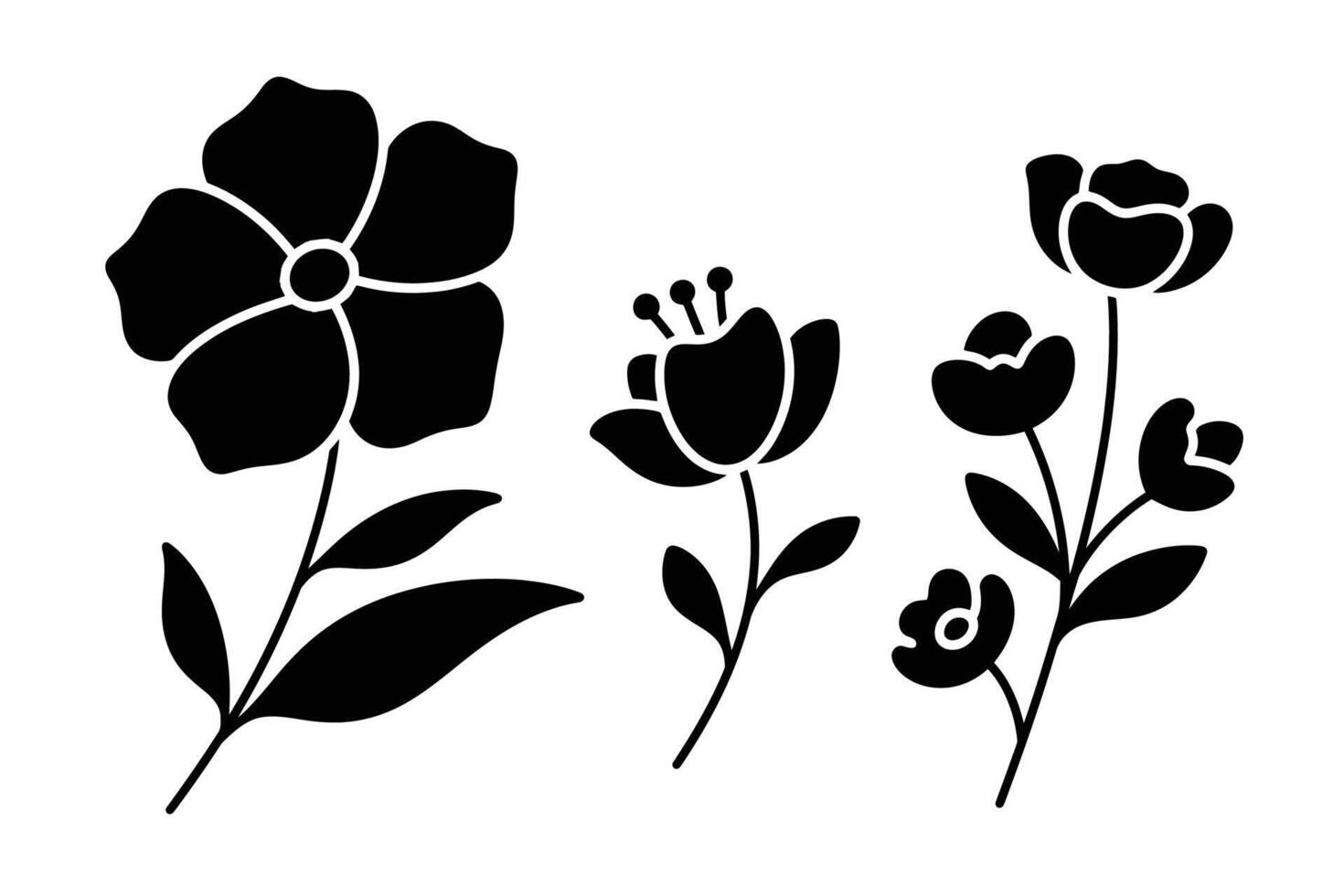 Bold Black Floral Silhouettes on White vector