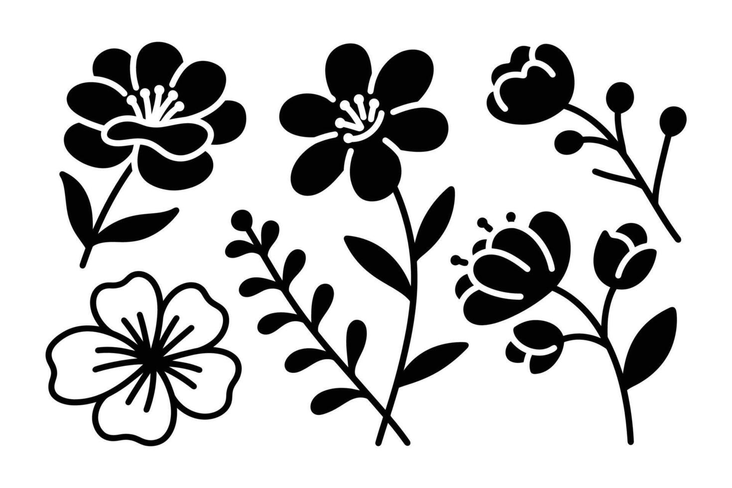 Modern Black Silhouettes of Plants vector