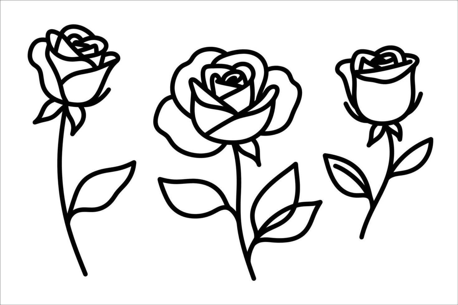 Simple Black Line Drawings of Roses vector