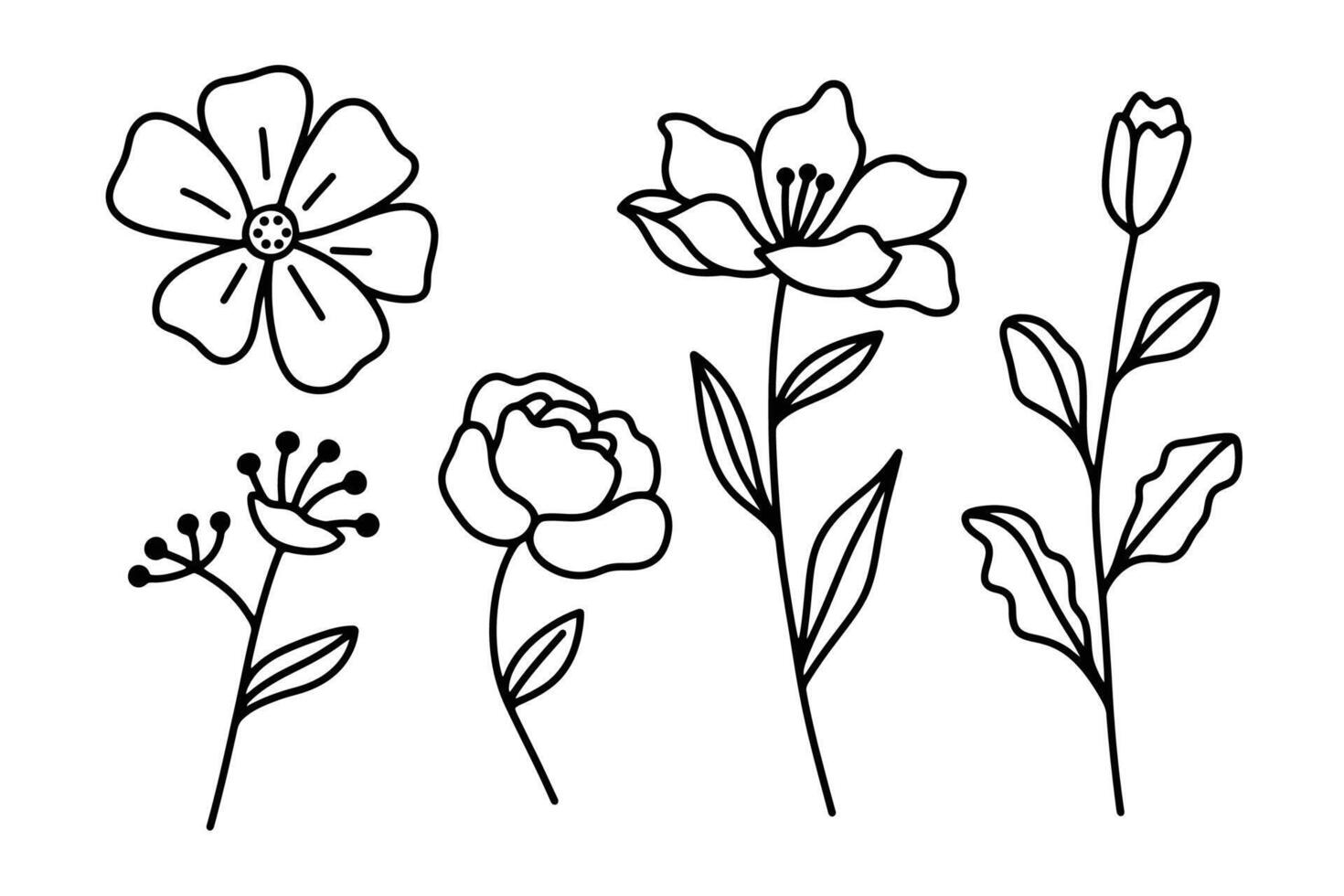 CUTE FLOWER DOODLE LINE ICONS vector