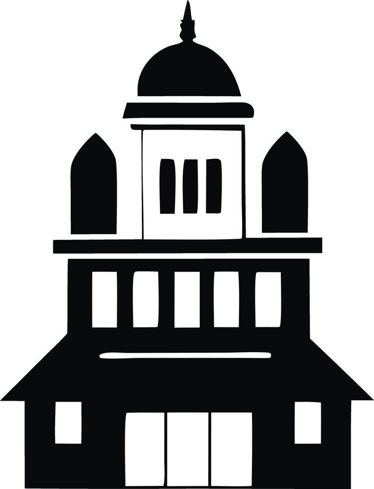 A black and white illustration of a building vector