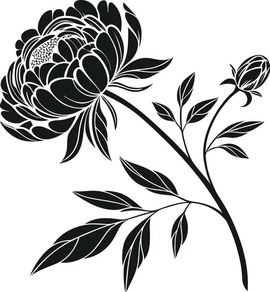 A black and white flower with leaves vector