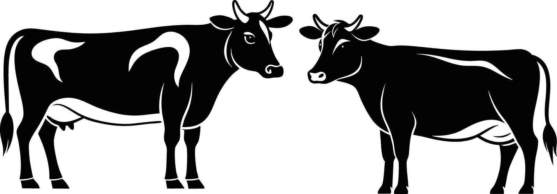 Black Silhouette of Two Facing Cows vector
