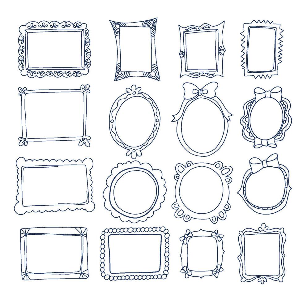 Collection of hand-drawn decorative frames in various ornate styles. vector