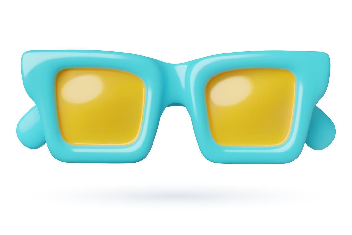 Blue plastic summer sunglasses with yellow lenses 3d realistic illustration vector