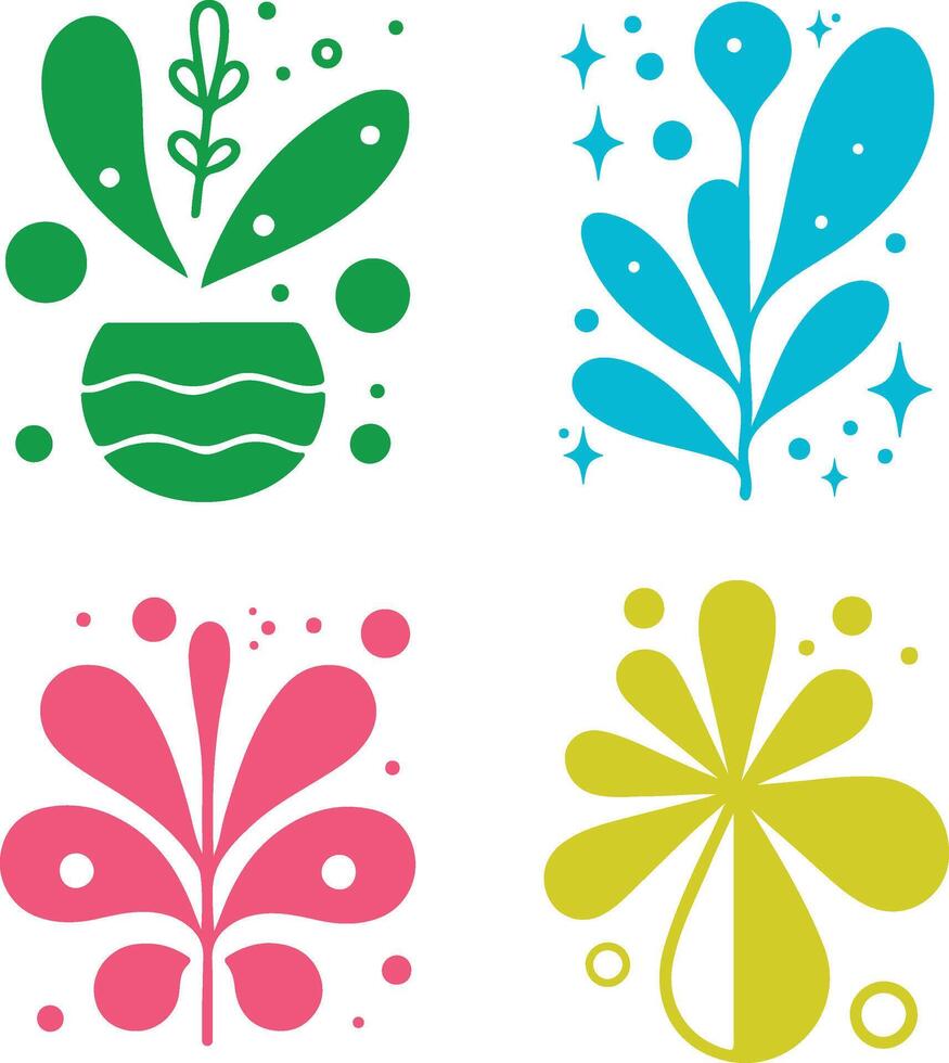 Four Vibrant, Abstract Floral Designs on White Background vector