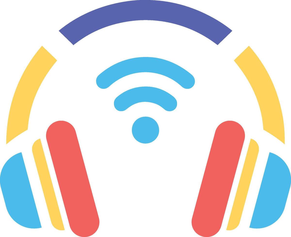 A vibrant, stylized icon of headphones with a wireless signal vector