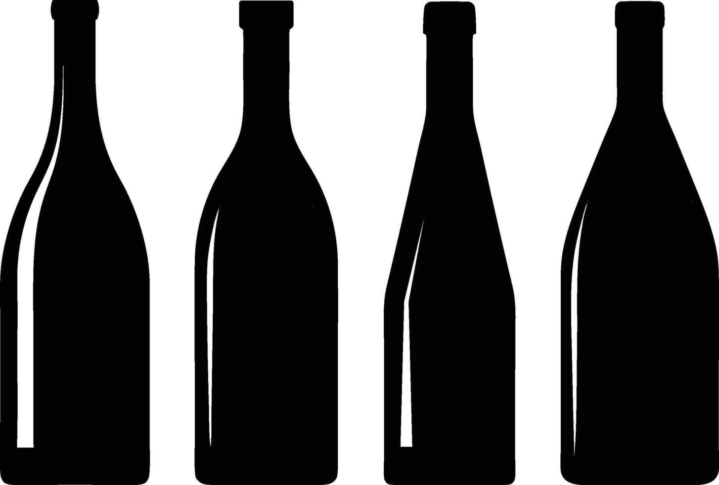 Simple Black Wine Bottle Silhouettes vector