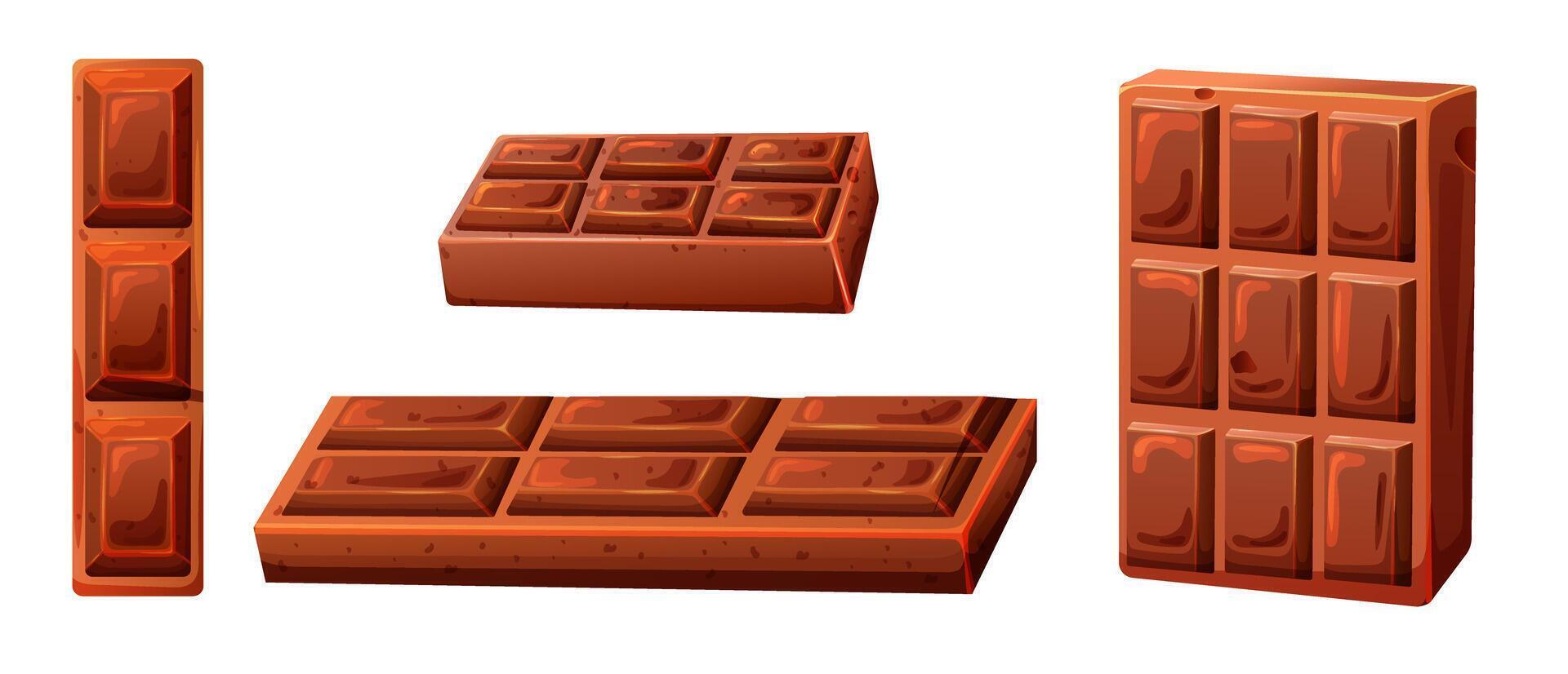 Set of milk chocolate on transparent background. Candy bar vector