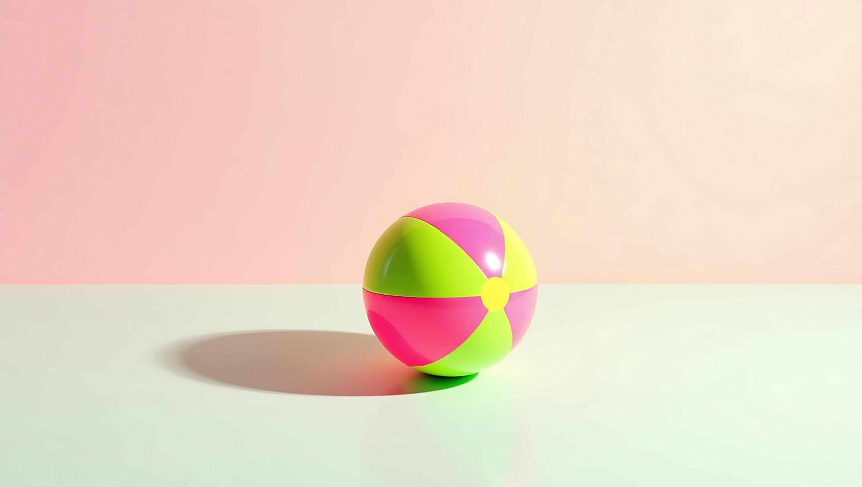 A colorful plastic egg on a table with a pink and green background photo