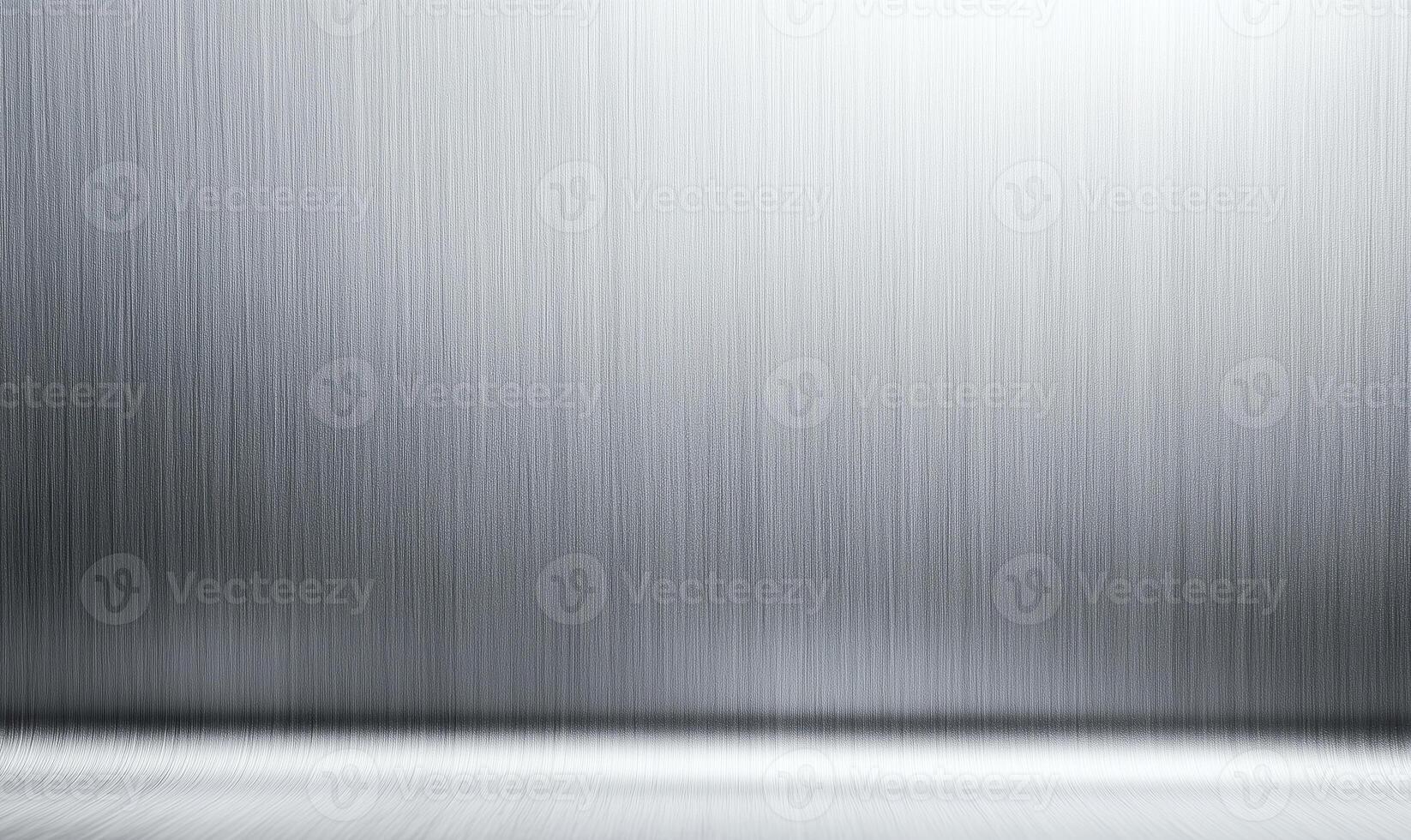 Brushed steel metallic texture background perspective. Vertical lines pattern on shiny grey metal surface receding, modern industrial design. photo