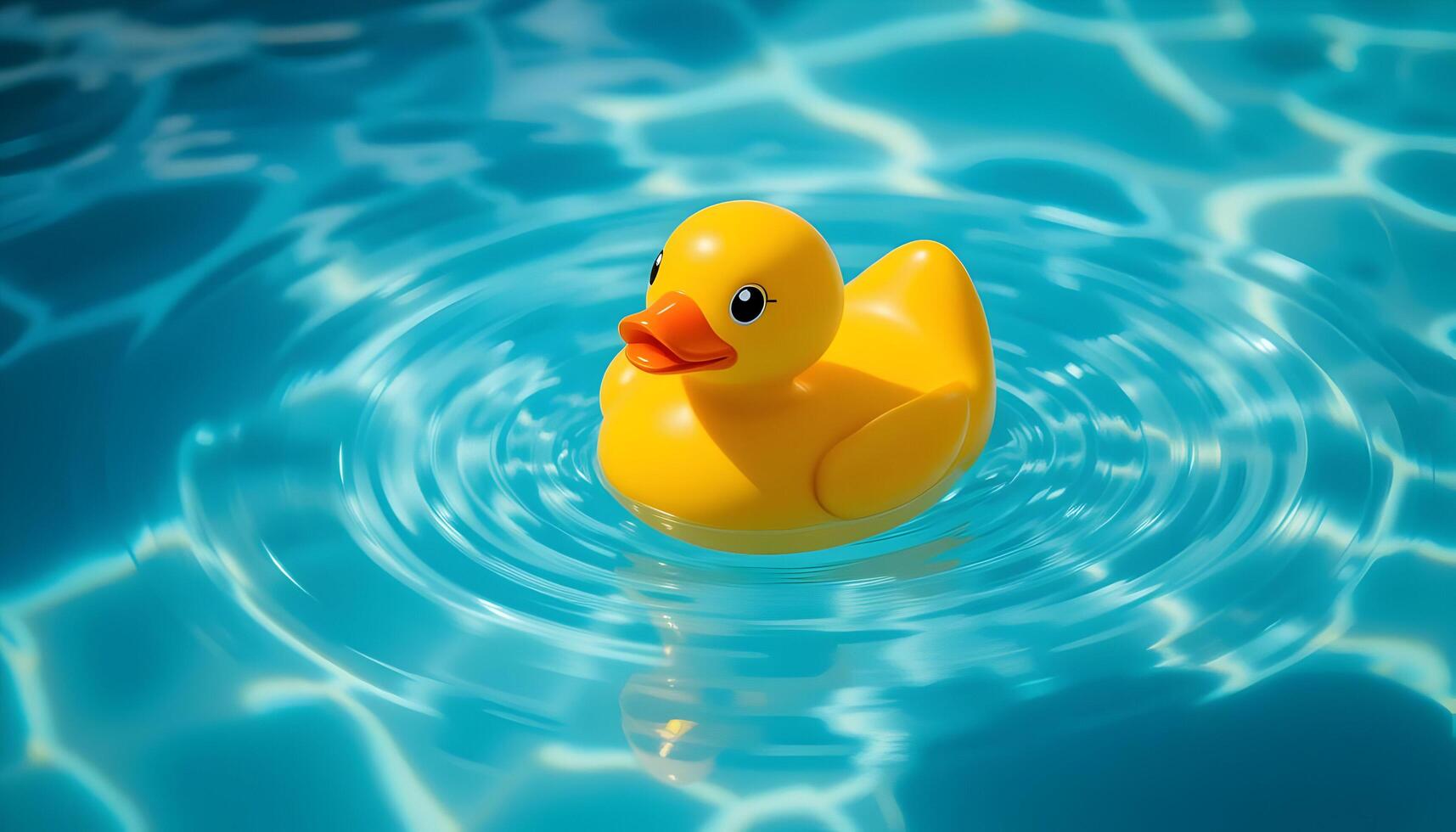 Yellow Rubber Duck Floating Pool Water Ripples Sunny Day photo