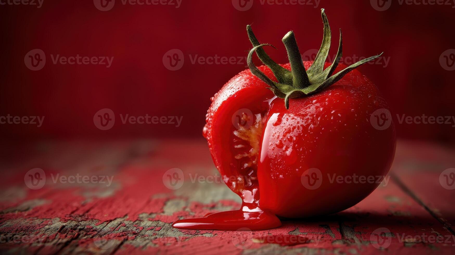 A tomato with a drop of blood on it photo