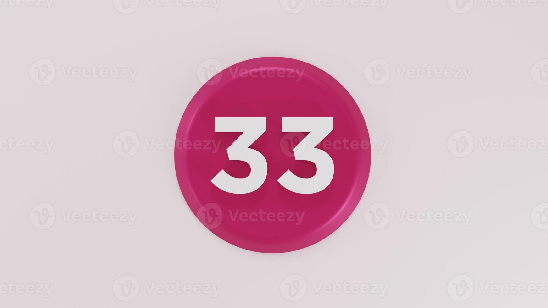 Bold Number 33 on Circular Pink Badge -Minimalist 3D Illustration photo