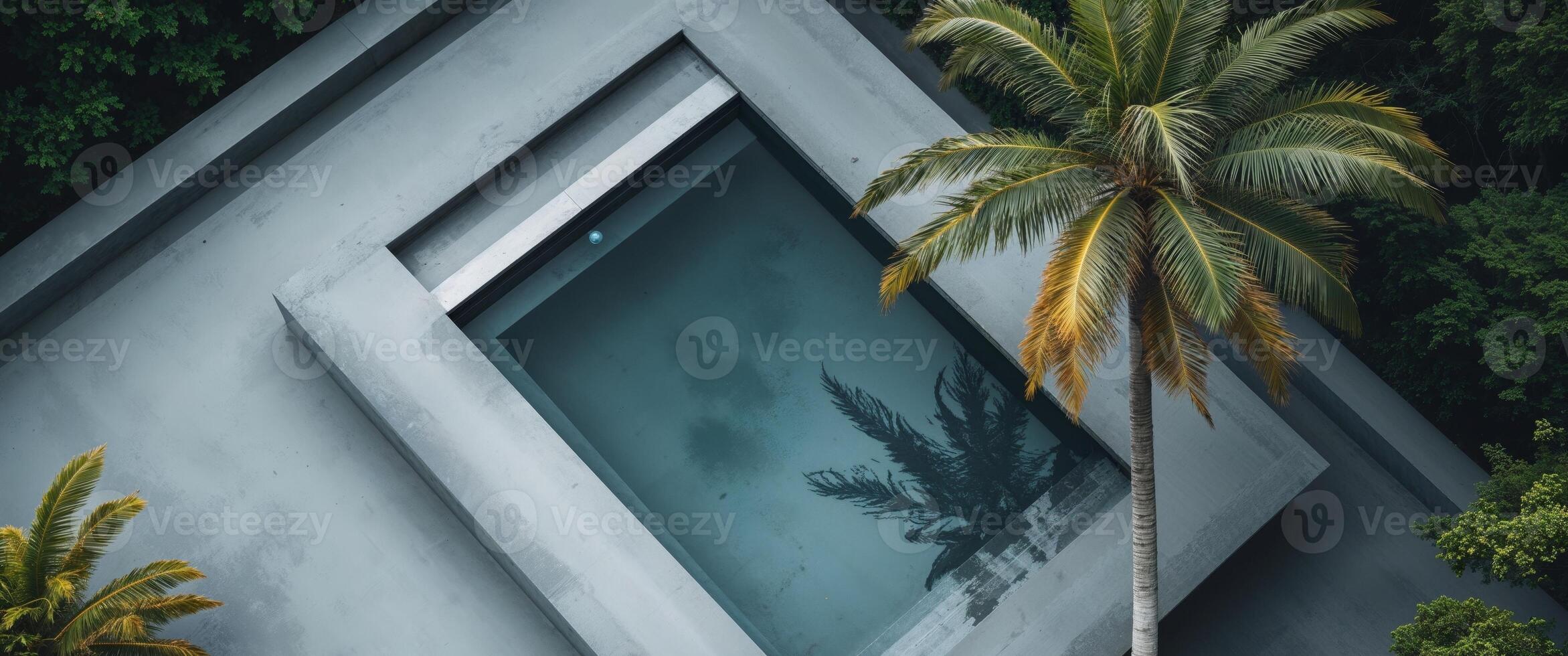 Aerial View Of Rectangular Pool And Palm Tree. photo