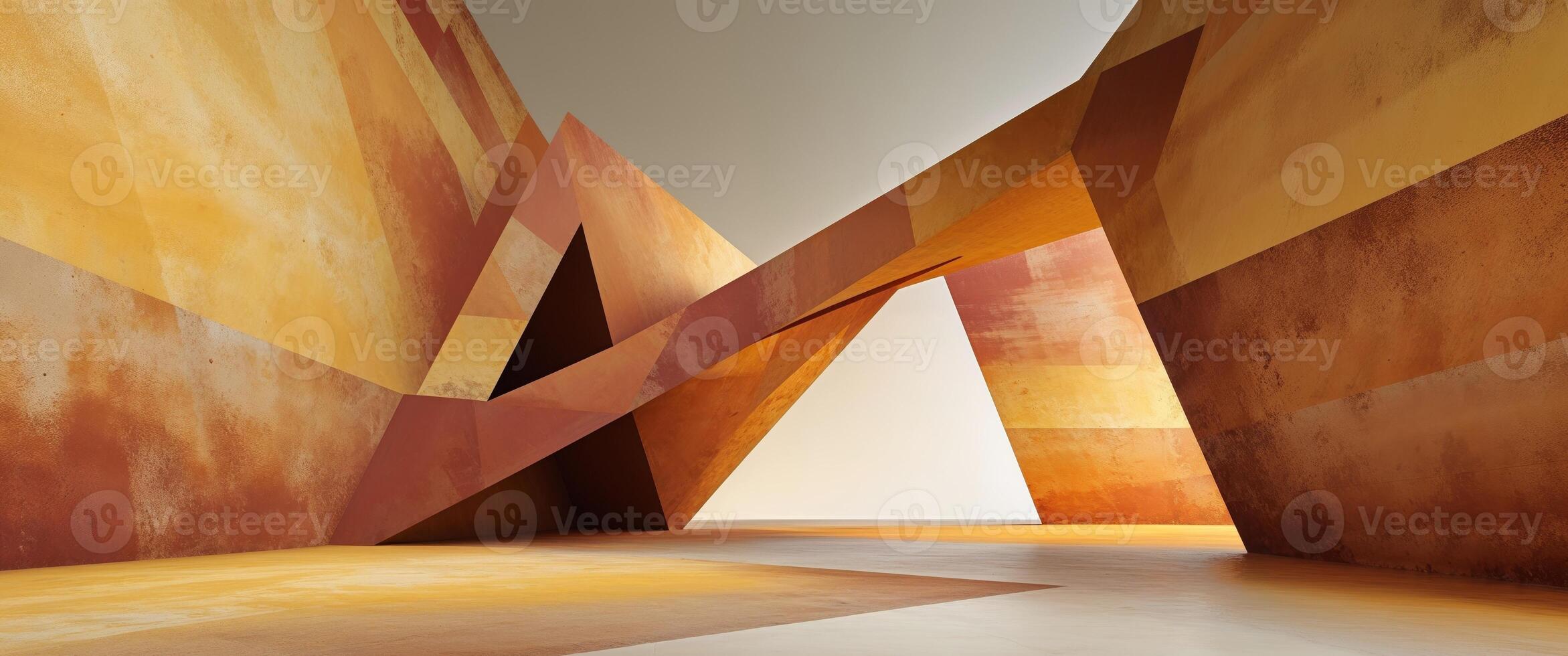 A room with a large orange and yellow wall photo