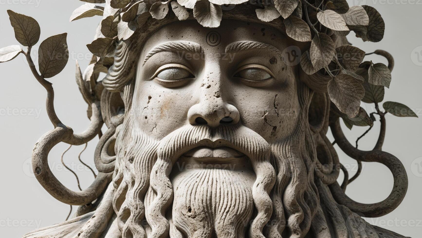 A statue of a man with a long beard and a wreath of leaves photo