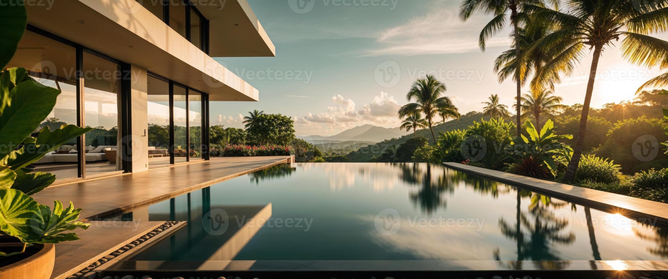 Luxury villa in thailand with pool and mountain view photo