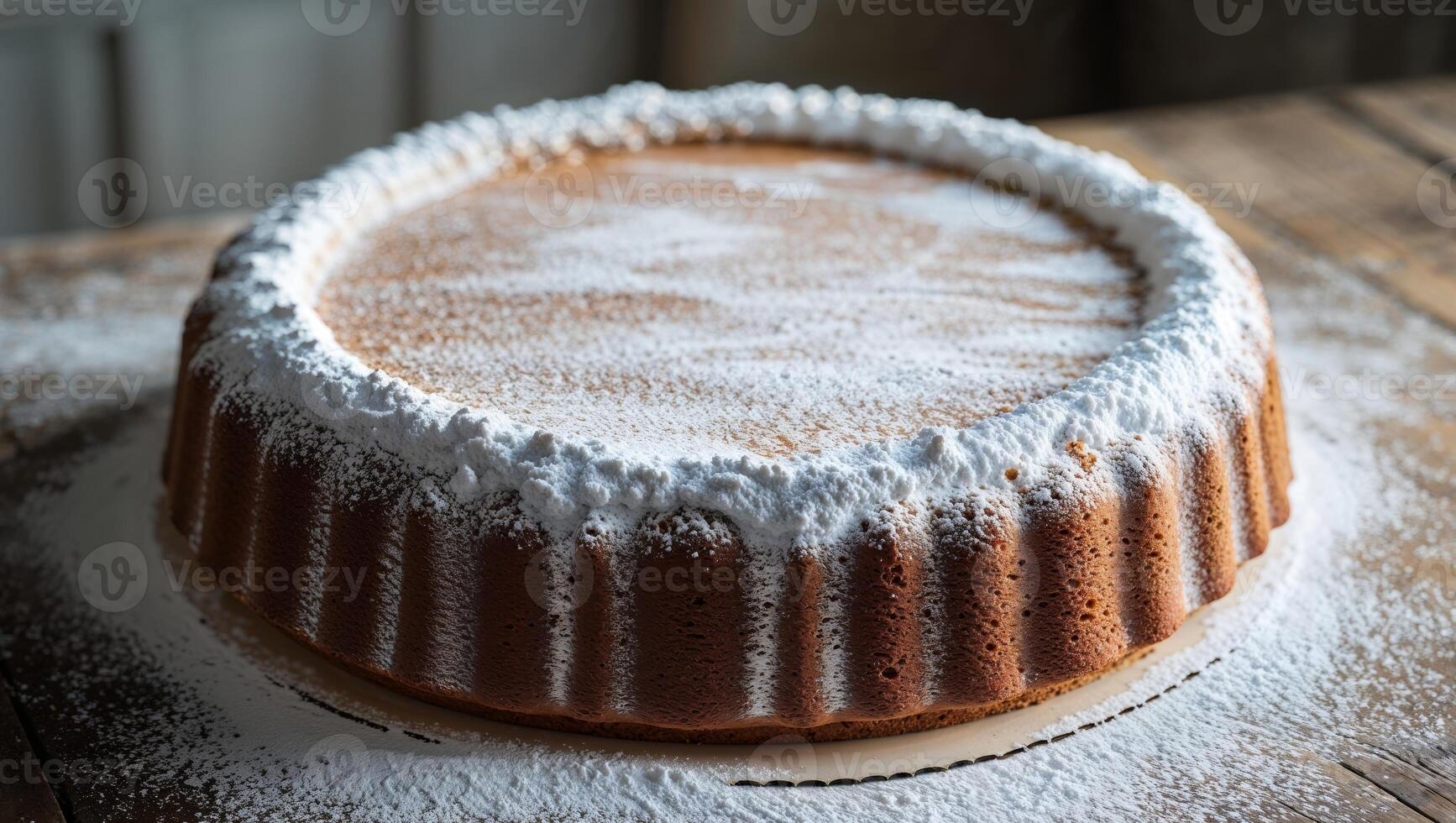 A cake sitting on top of a wooden table photo