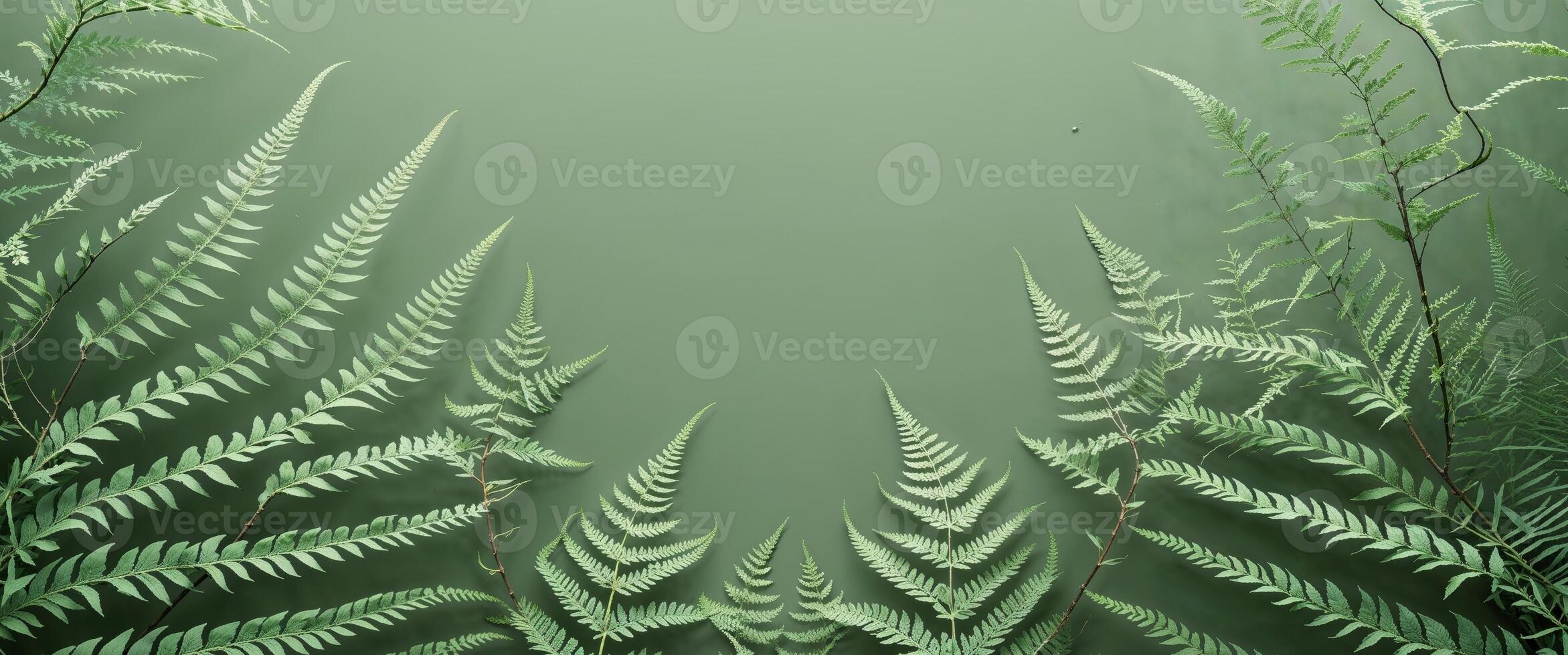 Ferns on a green background with a copy space photo