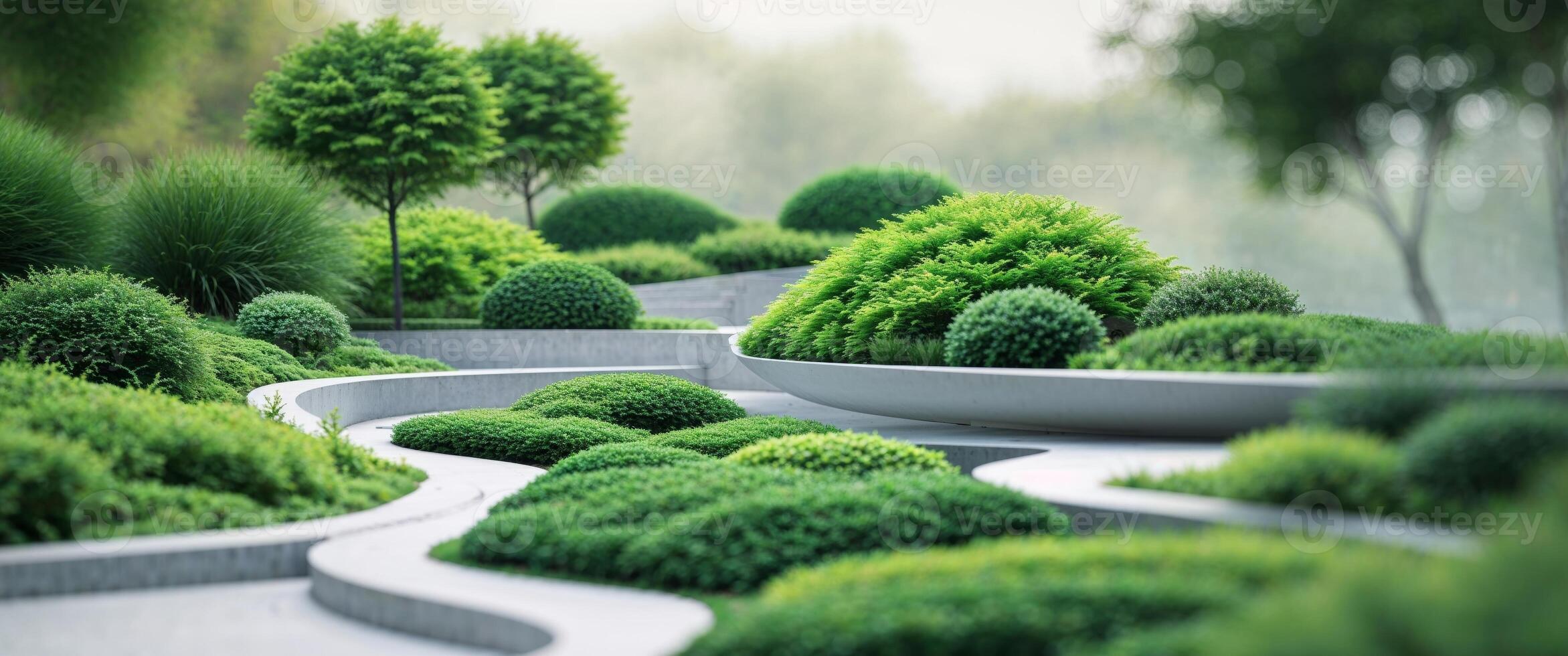 A garden with green plants and trees photo