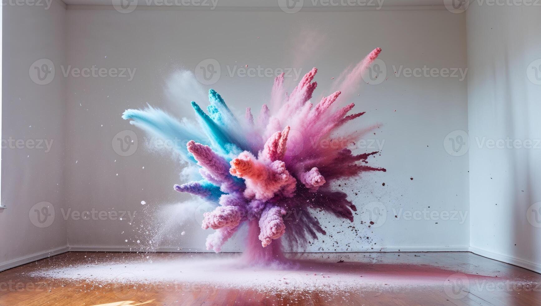 A colorful powder explosion in an empty room photo