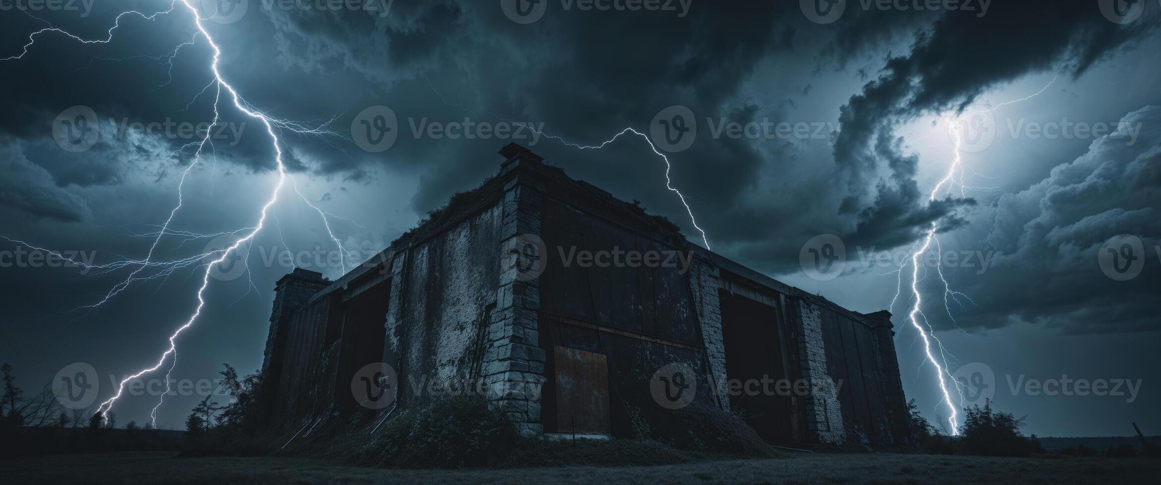 Dark Mysterious Structure Lightning Storm photo
