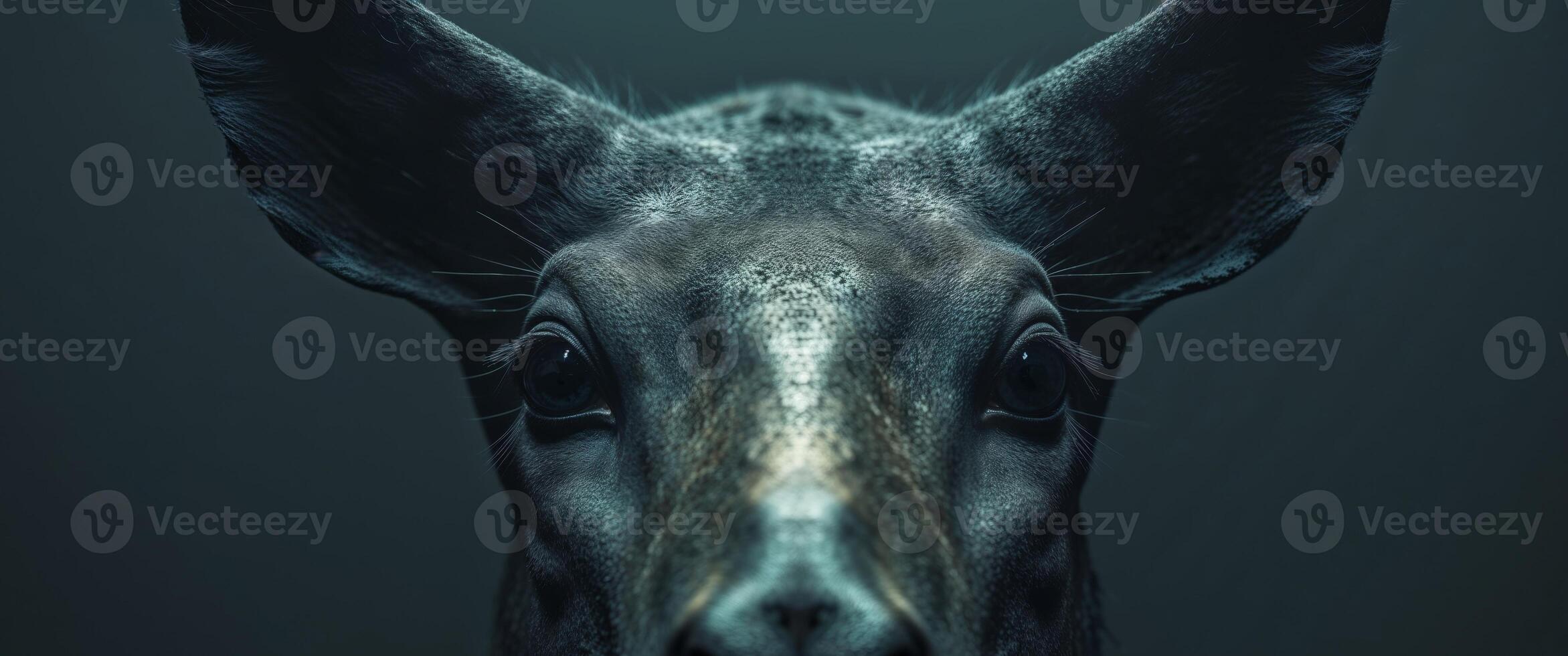 A close up of a deer's head with a dark background photo