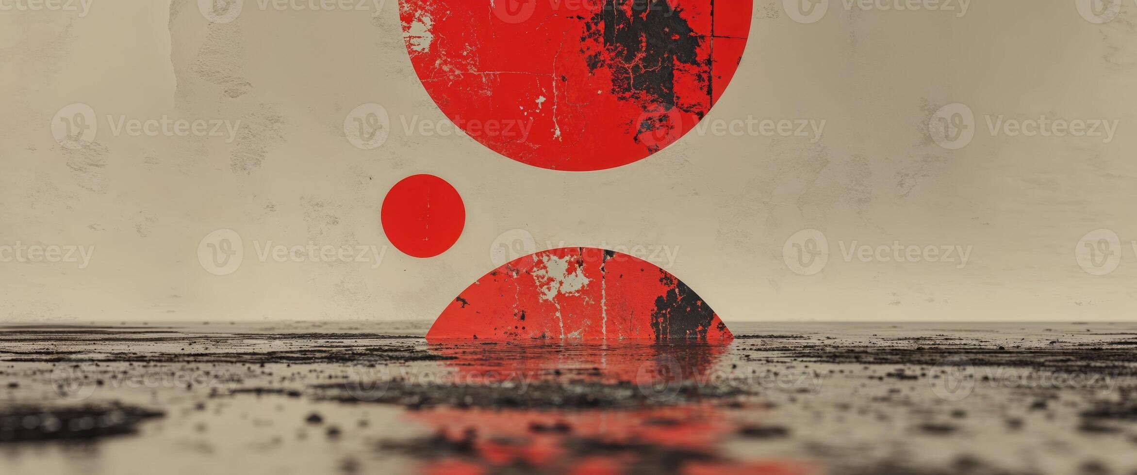 A red and black painting of a red and black circle photo