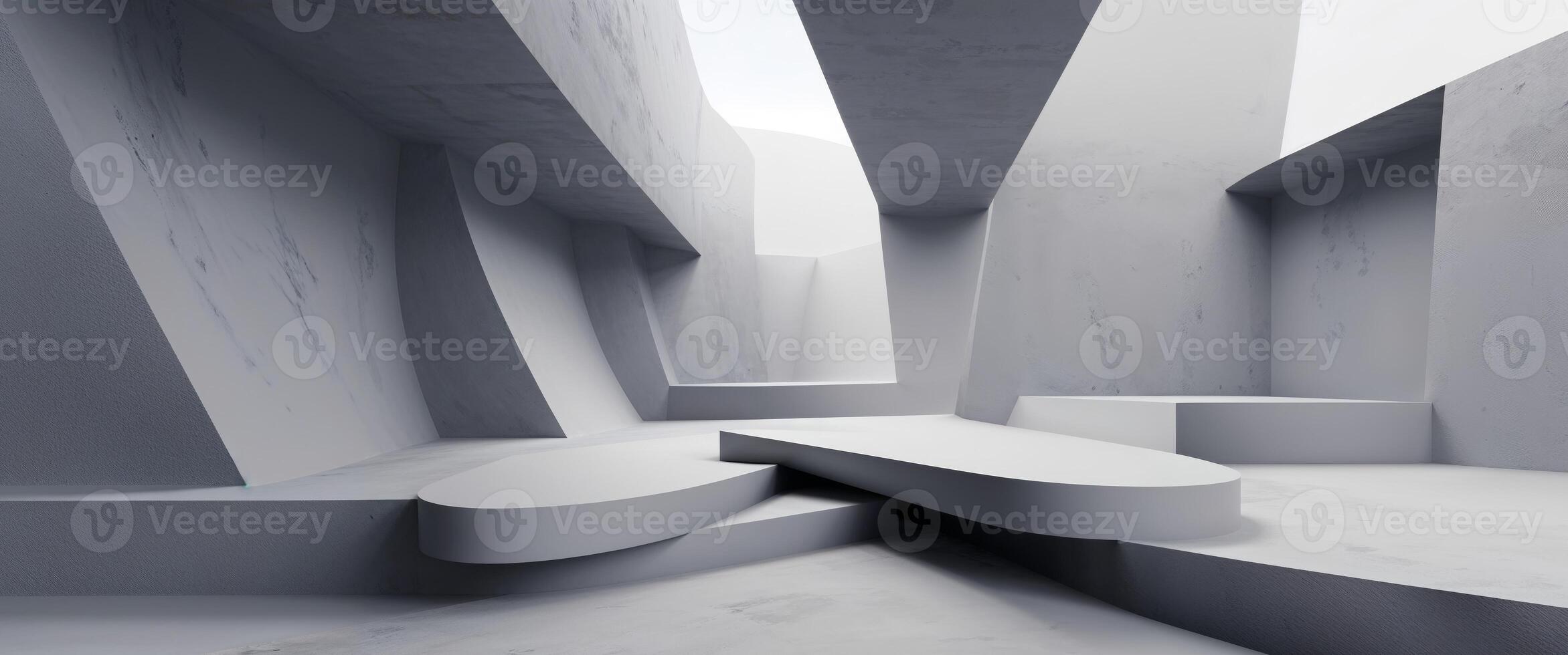 A white room with a large white table photo