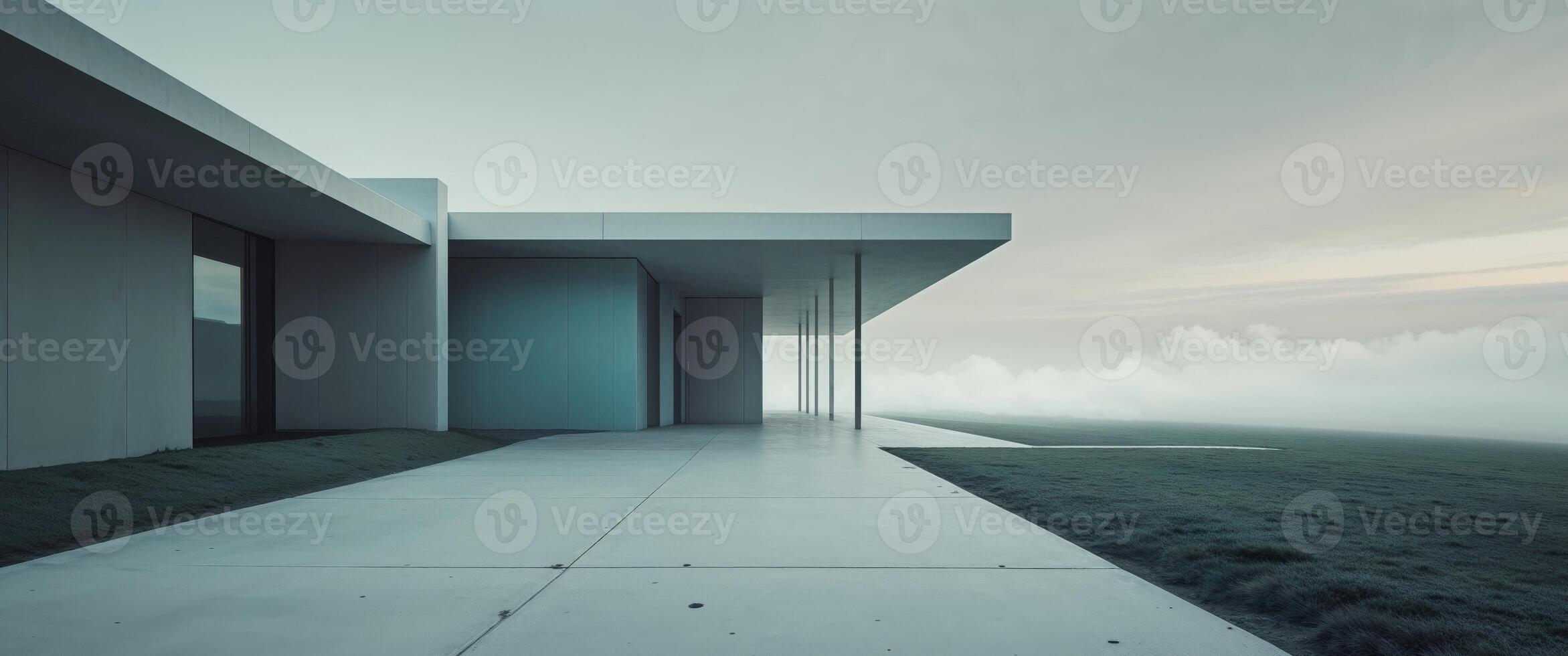 A house with a walkway and a foggy sky photo