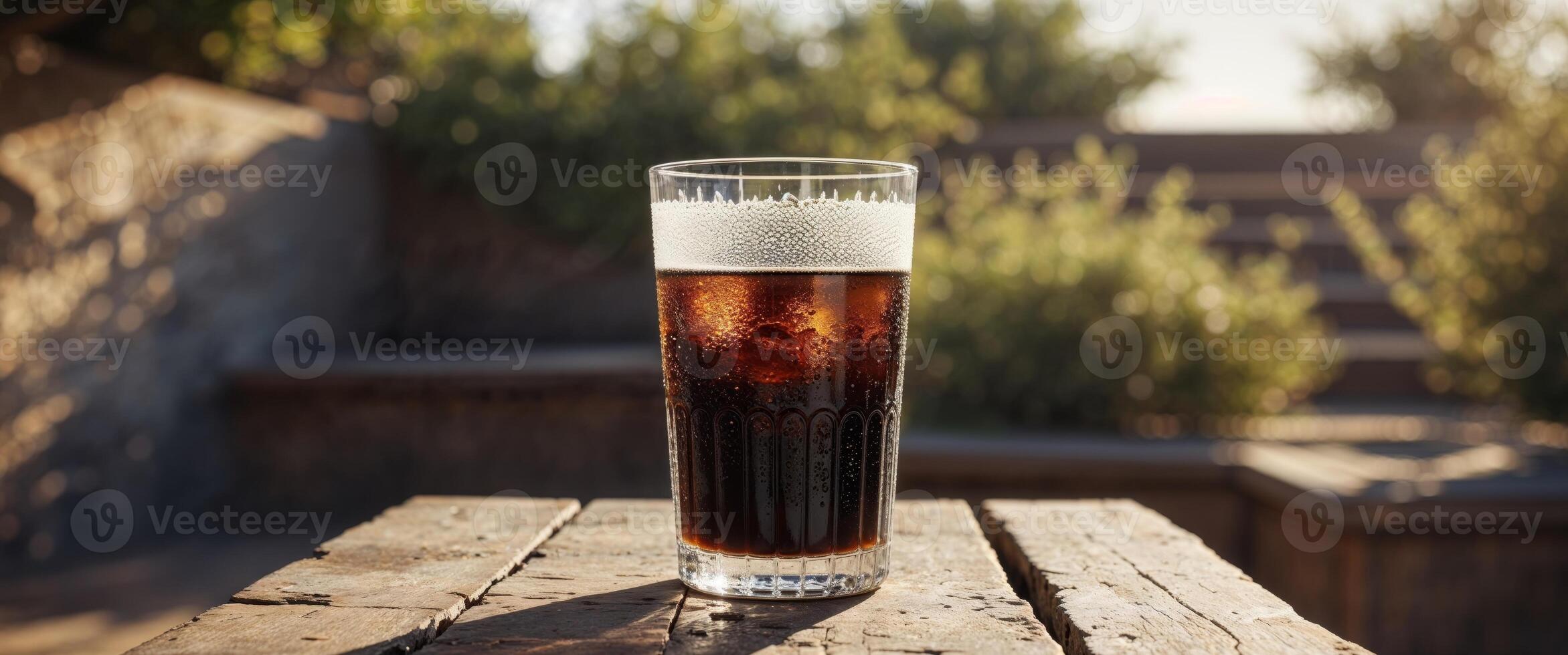 Cold refreshing dark beverage glass outdoor photo