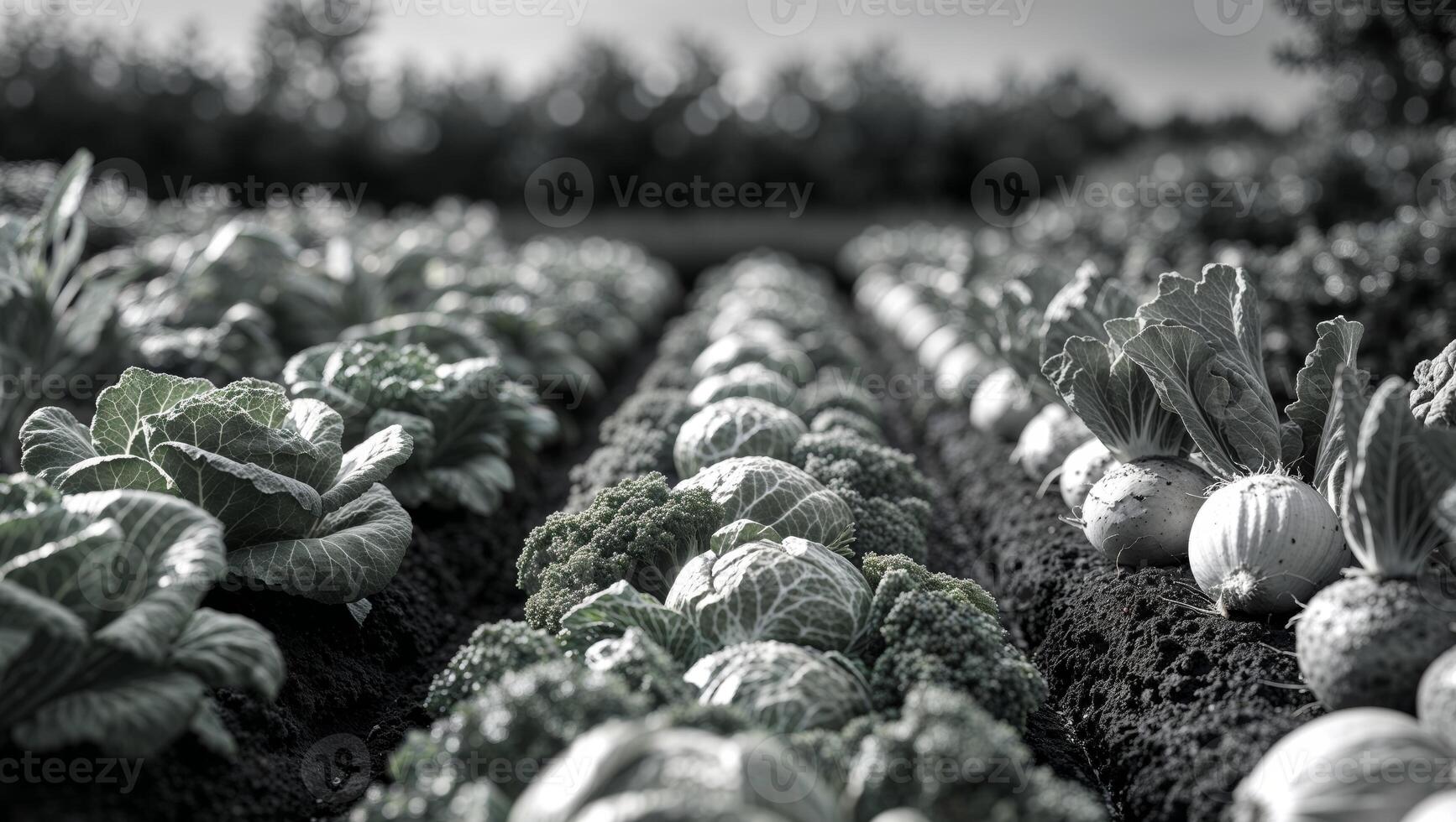 Rows of Organic Vegetables Growing in a Lush Garden Landscape photo