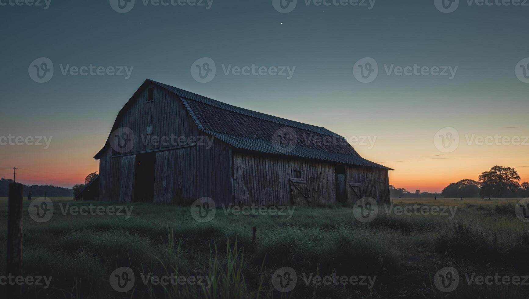 Rural twilight landscape capturing the timeless beauty of the countryside barn photo