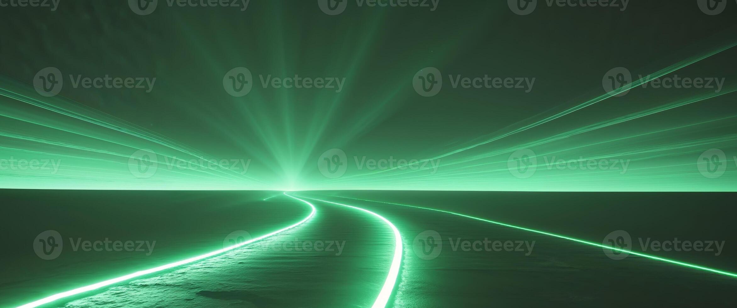 A glowing green pathway leads into a mysterious bright light photo