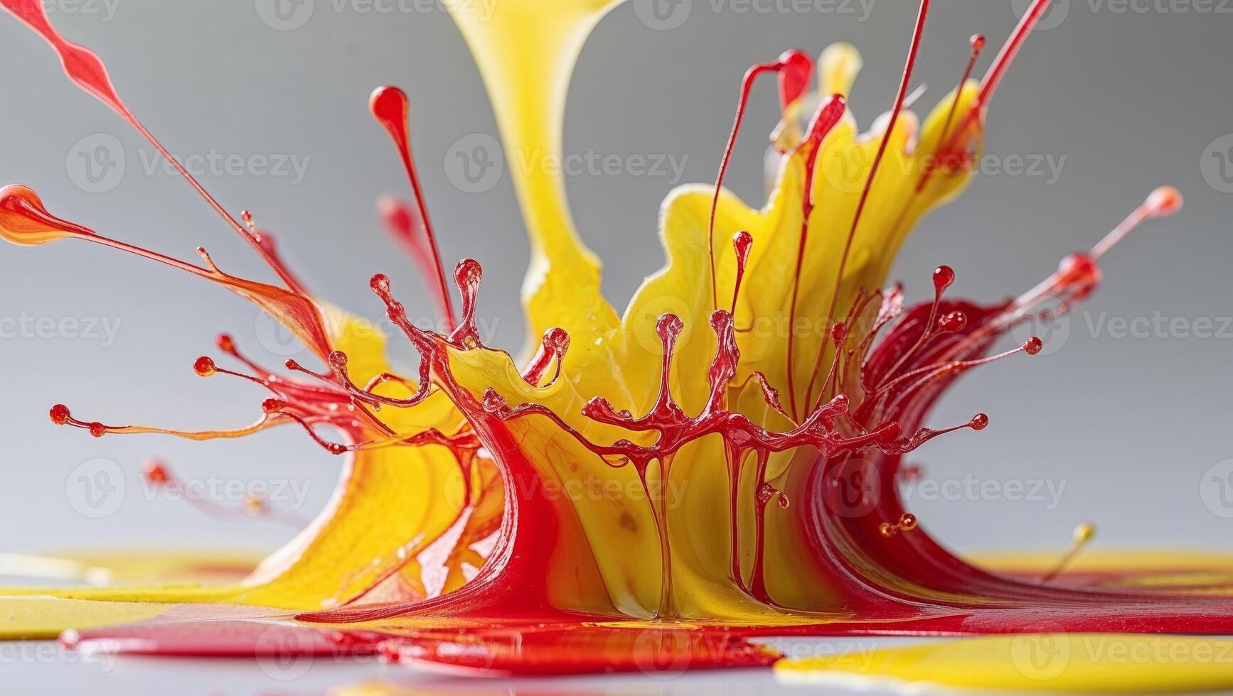 Abstract watercolor cascade of yellow and red tones with delicate drips photo
