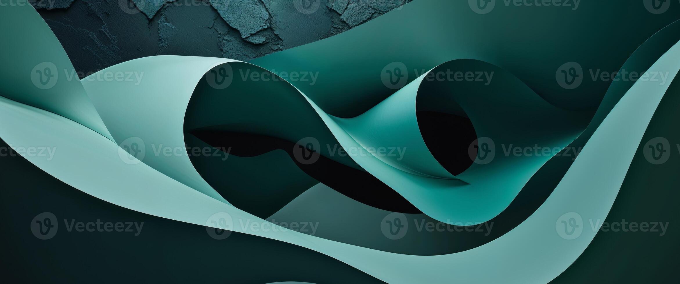 Abstract teal green shapes dark background. photo