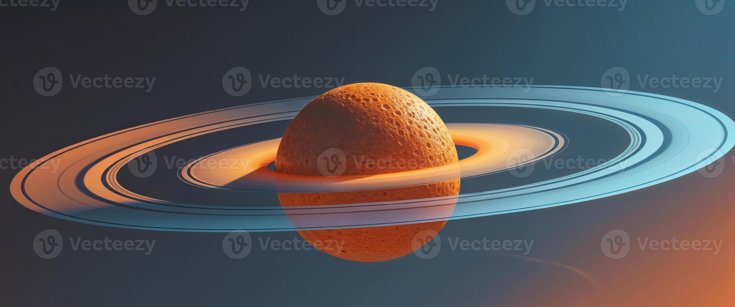 Orange Depicted as a Planet with Rings in Abstract Art. photo