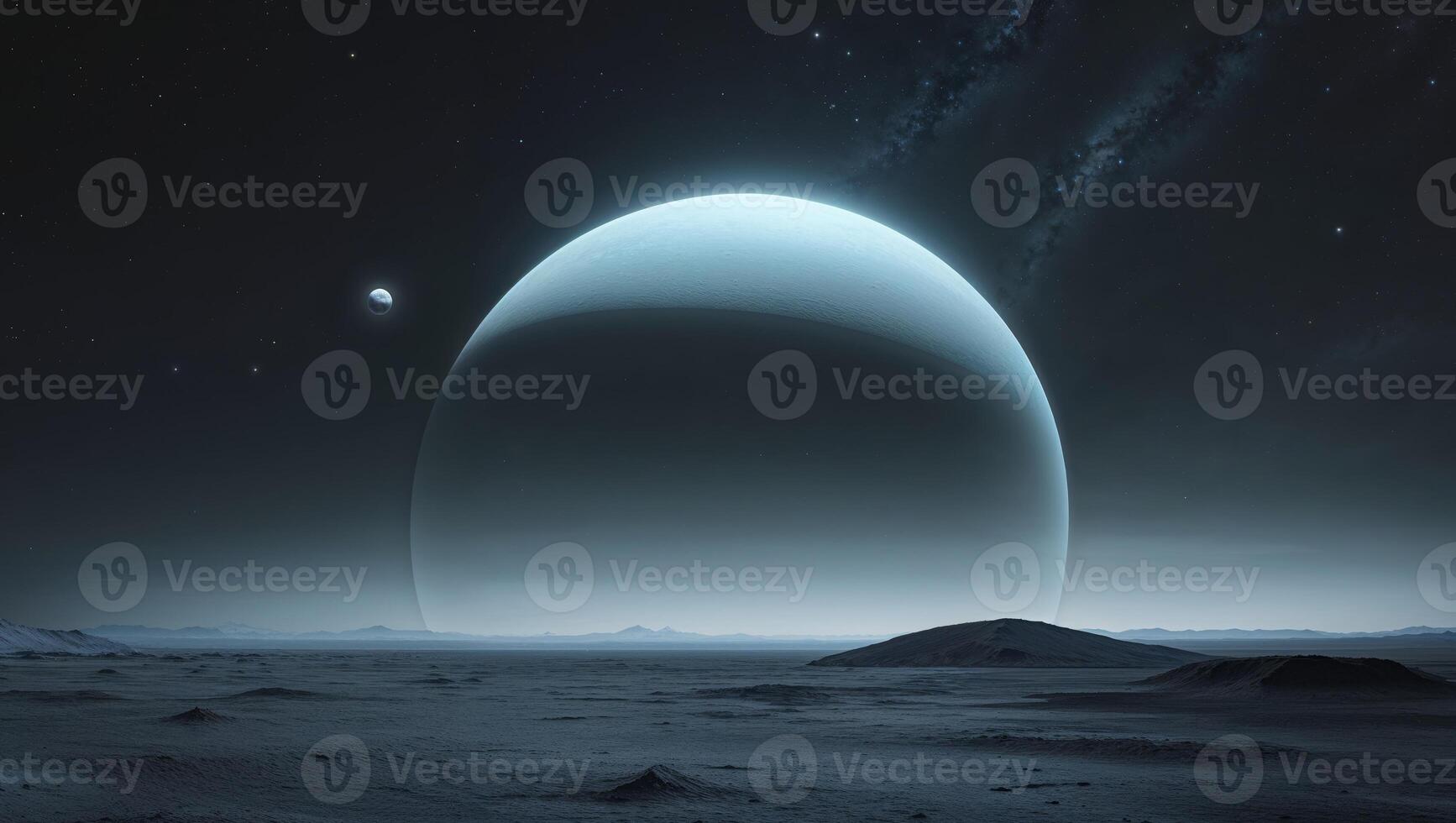 Alien landscape with large celestial bodies photo