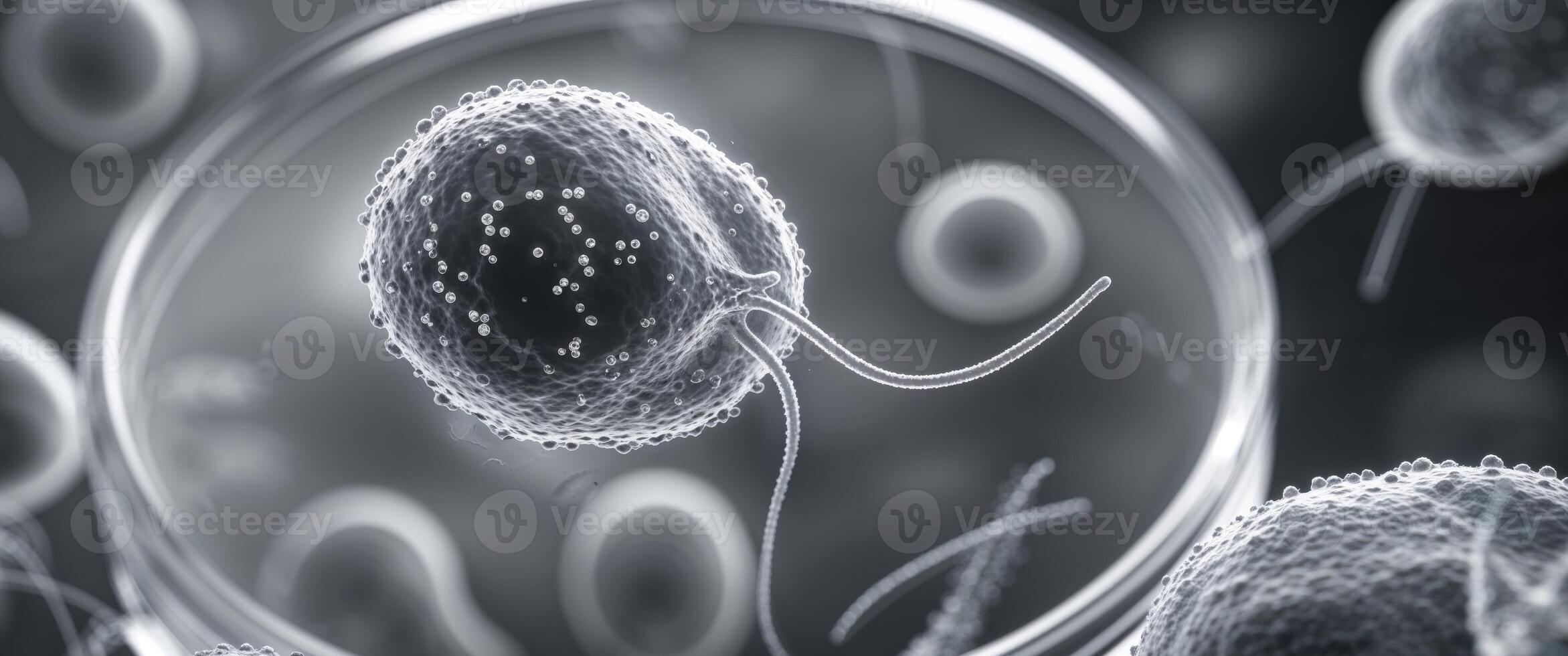 A close up of a cell with a microscope photo