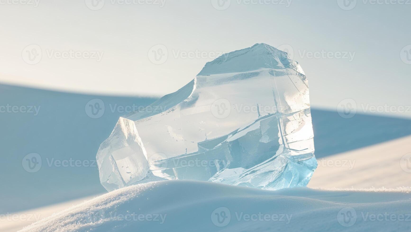 A large piece of ice sitting on top of a snow covered hill photo