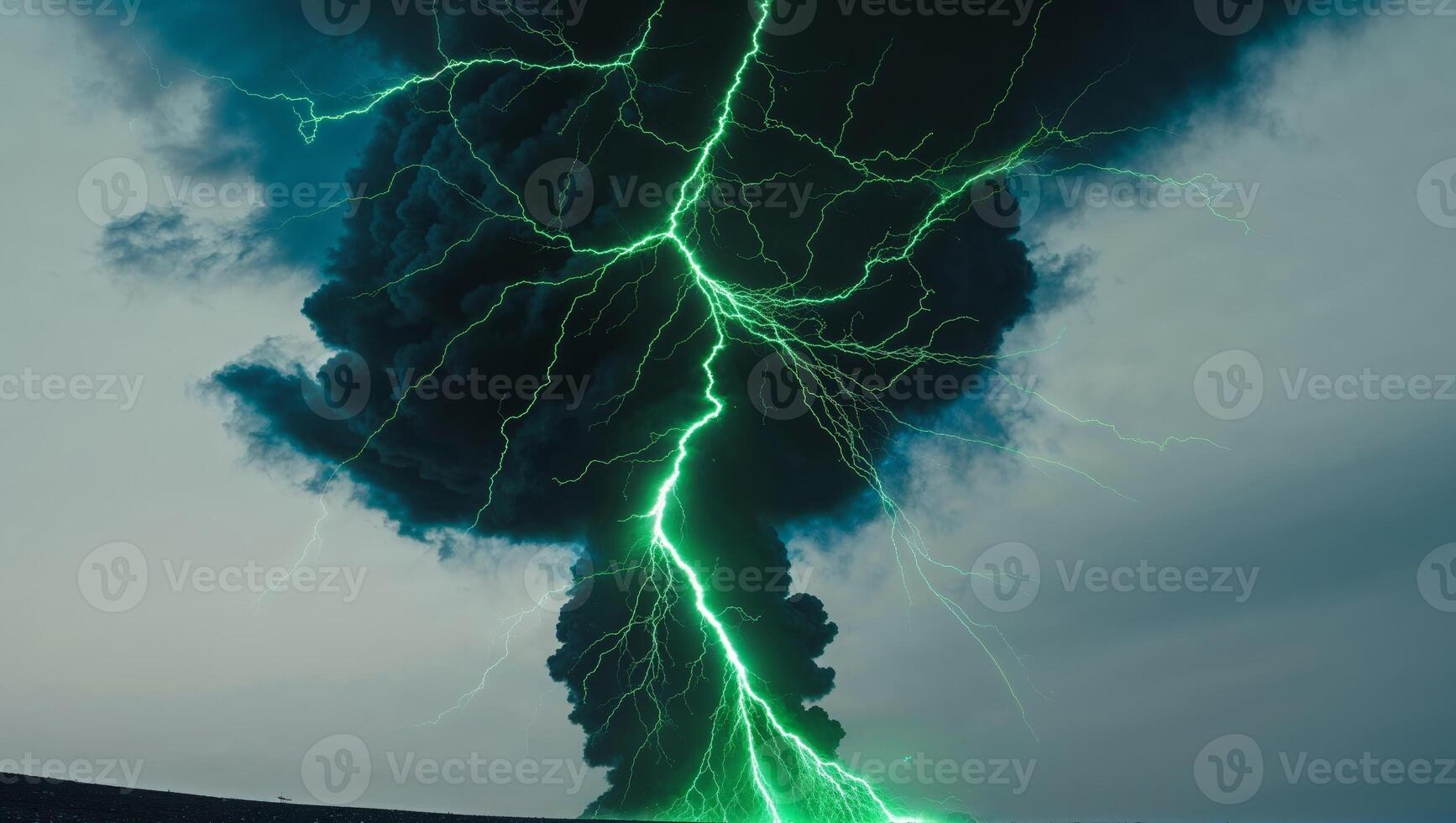 A green lightning bolt is coming out of the ground photo