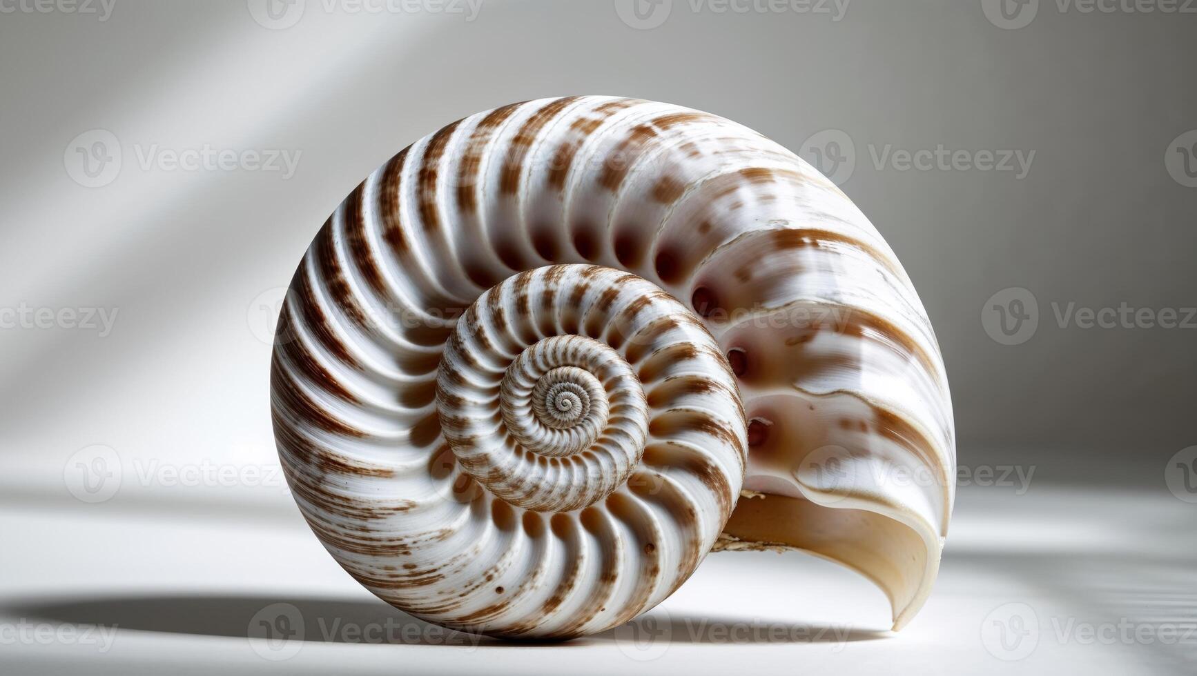 A shell is shown on a white surface photo