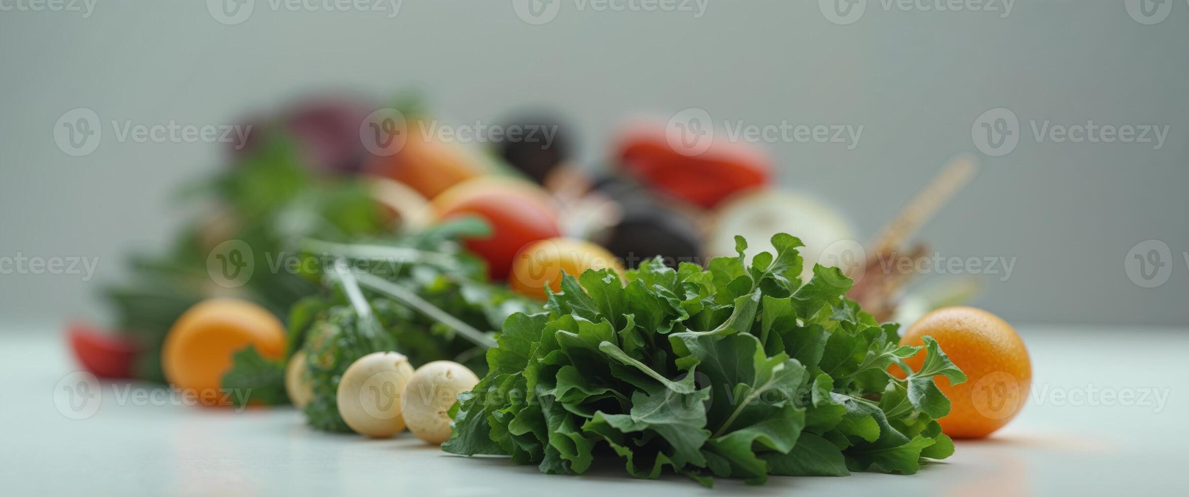 A bunch of vegetables are arranged on a table photo