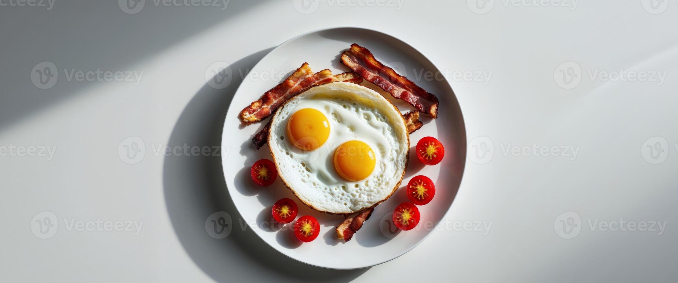 An egg and bacon breakfast on a plate photo